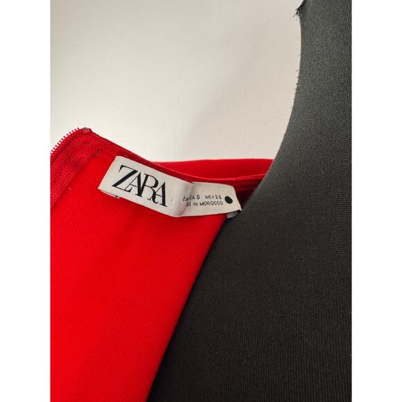 ZARA Red Bodycon Dress Crew Neck Double Slit Short Sleeve 2636 703 Size Small S - Picture 7 of 10